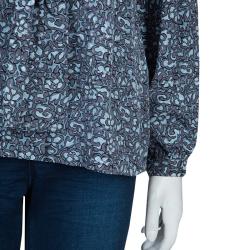 Pre Owned Tory Burch Blue Floral Printed Silk Long Sleeve Nicki Bow Blouse S