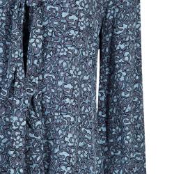 Pre Owned Tory Burch Blue Floral Printed Silk Long Sleeve Nicki Bow Blouse S