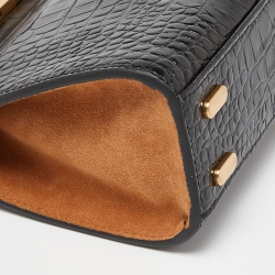 Tory Burch Black Croc Embossed Leather and Suede Small Lee Radziwill Bag
