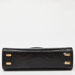 Tory Burch Black Croc Embossed Leather and Suede Small Lee Radziwill Bag