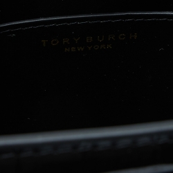 Tory Burch Black Croc Embossed Leather and Suede Small Lee Radziwill Bag