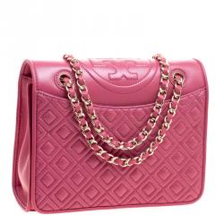 Pre Owned Tory Burch Pink Leather Medium Fleming Shoulder Bag