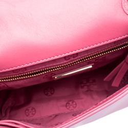 Pre Owned Tory Burch Pink Leather Medium Fleming Shoulder Bag