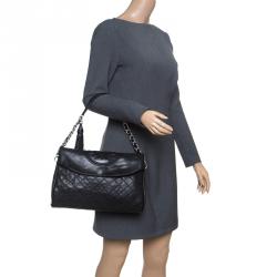 Pre Owned Tory Burch Black Distressed Leather Fleming Fold Over Hobo