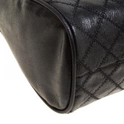 Pre Owned Tory Burch Black Distressed Leather Fleming Fold Over Hobo