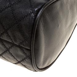 Pre Owned Tory Burch Black Distressed Leather Fleming Fold Over Hobo