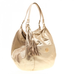 Pre Owned Tory Burch Gold Leather Oversized Dean Hobo
