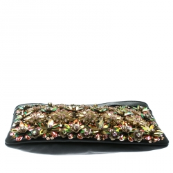 Pre Owned حقيبة كلتش توري بورش جلد مرصعة ترتر مورد متعددة الألوان / سوداء