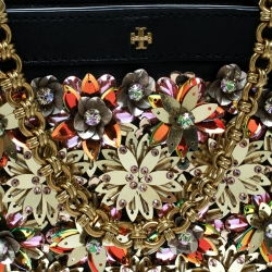 Pre Owned حقيبة كلتش توري بورش جلد مرصعة ترتر مورد متعددة الألوان / سوداء