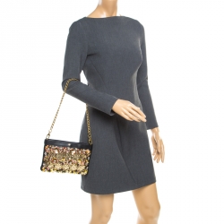 Pre Owned حقيبة كلتش توري بورش جلد مرصعة ترتر مورد متعددة الألوان / سوداء