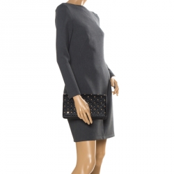 Pre Owned Tory Burch Black Leather Fleming Stud Clutch