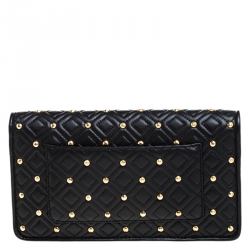 Pre Owned Tory Burch Black Leather Fleming Stud Clutch
