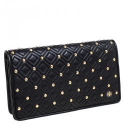 Pre Owned Tory Burch Black Leather Fleming Stud Clutch