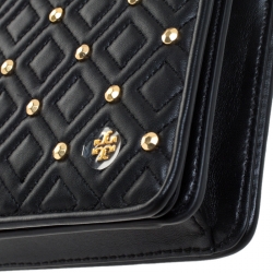 Pre Owned Tory Burch Black Leather Fleming Stud Clutch