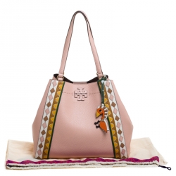 Pre Owned Tory Burch Salt Pink Leather Patchwork MCGraw Shopper Tote