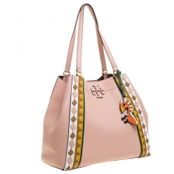 Pre Owned Tory Burch Salt Pink Leather Patchwork MCGraw Shopper Tote