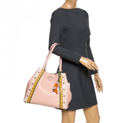 Pre Owned Tory Burch Salt Pink Leather Patchwork MCGraw Shopper Tote
