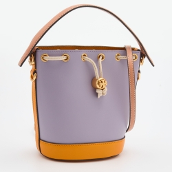 Pre Owned Tory Burch Multicolor Leather Mini Colorblocked Bucket Bag