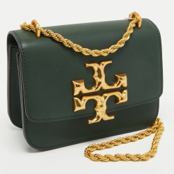 Pre Owned Tory Burch Green Leather Small Convertible Eleanor Shoulder Bag