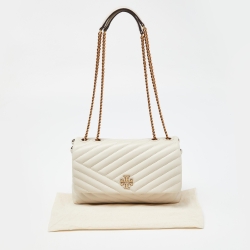 Pre Owned Tory Burch Off White  Chevron Leather Kira Flap Shoulder Bag
