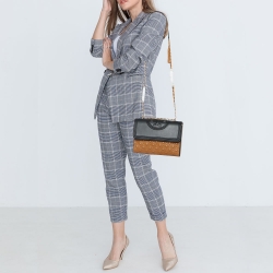 Pre Owned Tory Burch Tri Color Quilted Leather Color Block Fleming Shoulder Bag