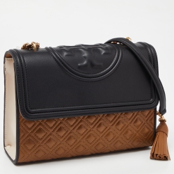 Pre Owned Tory Burch Tri Color Quilted Leather Color Block Fleming Shoulder Bag