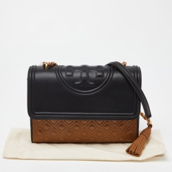 Pre Owned Tory Burch Tri Color Quilted Leather Color Block Fleming Shoulder Bag