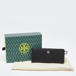 Pre Owned Tory Burch Black Leather Robinson Flap Continental Wallet