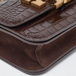 مملوكة مسبقًا Tory Burch Brown Croc Embossed Leather Small Eleanor Shoulder Bag