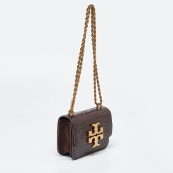 مملوكة مسبقًا Tory Burch Brown Croc Embossed Leather Small Eleanor Shoulder Bag