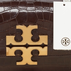 مملوكة مسبقًا Tory Burch Brown Croc Embossed Leather Small Eleanor Shoulder Bag