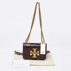 مملوكة مسبقًا Tory Burch Brown Croc Embossed Leather Small Eleanor Shoulder Bag