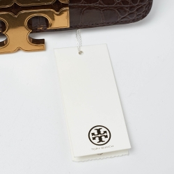مملوكة مسبقًا Tory Burch Brown Croc Embossed Leather Small Eleanor Shoulder Bag