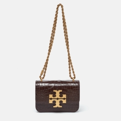 مملوكة مسبقًا Tory Burch Brown Croc Embossed Leather Small Eleanor Shoulder Bag