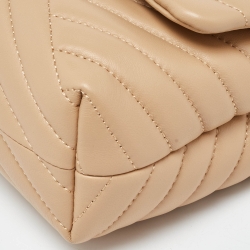 Pre Owned Tory Burch Beige Chevron Leather Kira Shoulder Bag