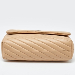 Pre Owned Tory Burch Beige Chevron Leather Kira Shoulder Bag