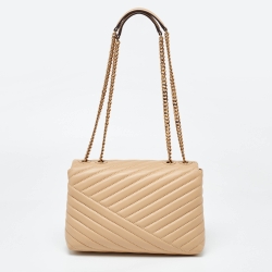 Pre Owned Tory Burch Beige Chevron Leather Kira Shoulder Bag