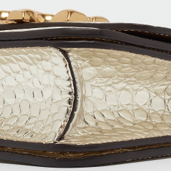 Pre Owned Tory Burch Gold Croc Embossed Leather Small Eleanor Shoulder Bag