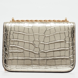 Pre Owned Tory Burch Gold Croc Embossed Leather Small Eleanor Shoulder Bag