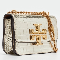 Pre Owned Tory Burch Gold Croc Embossed Leather Small Eleanor Shoulder Bag
