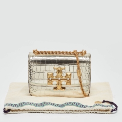 Pre Owned Tory Burch Gold Croc Embossed Leather Small Eleanor Shoulder Bag