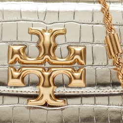 Pre Owned Tory Burch Gold Croc Embossed Leather Small Eleanor Shoulder Bag