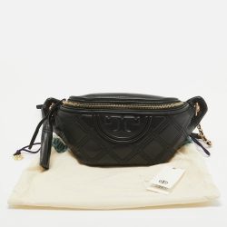Pre Owned Tory Burch Black Leather Soft Fleming Belt Bag