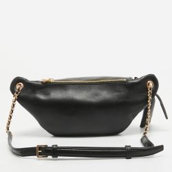 Pre Owned Tory Burch Black Leather Soft Fleming Belt Bag