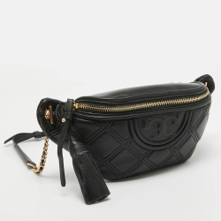 Pre Owned Tory Burch Black Leather Soft Fleming Belt Bag