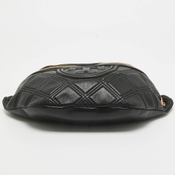Pre Owned Tory Burch Black Leather Soft Fleming Belt Bag