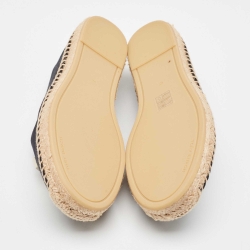 Pre Owned Tory Burch Black/White Canvas Slip On Espadrille Flats Size 41