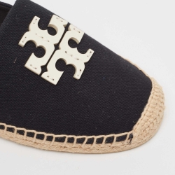 Pre Owned Tory Burch Black/White Canvas Slip On Espadrille Flats Size 41