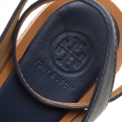 Pre Owned Tory Burch Navy Blue Laser Cut Leather Roselle Espadrille Platform Sandals Size 40