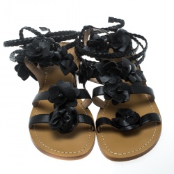 مملوكة مسبقًا صندل توري برش غلادياتور مزخرف زهو بلوسوم جلد أسود مقاس 40.5